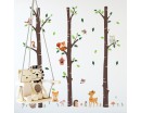 Large Birch Tree and Forest Animal Owl Squirrel Deer Wall Stickers